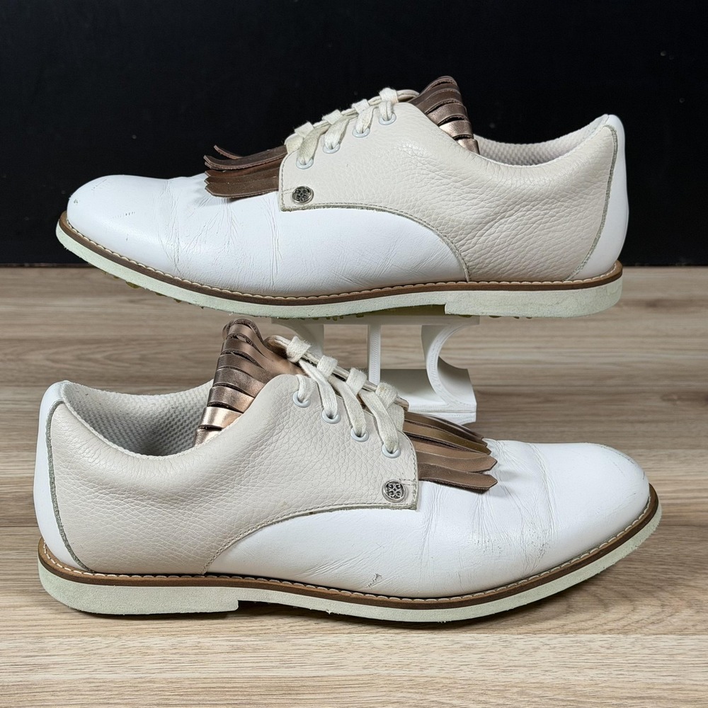 G/FORE Golf Shoes Women Size 9.5 White Gold Leather Kiltie Gallivanter Spikeless